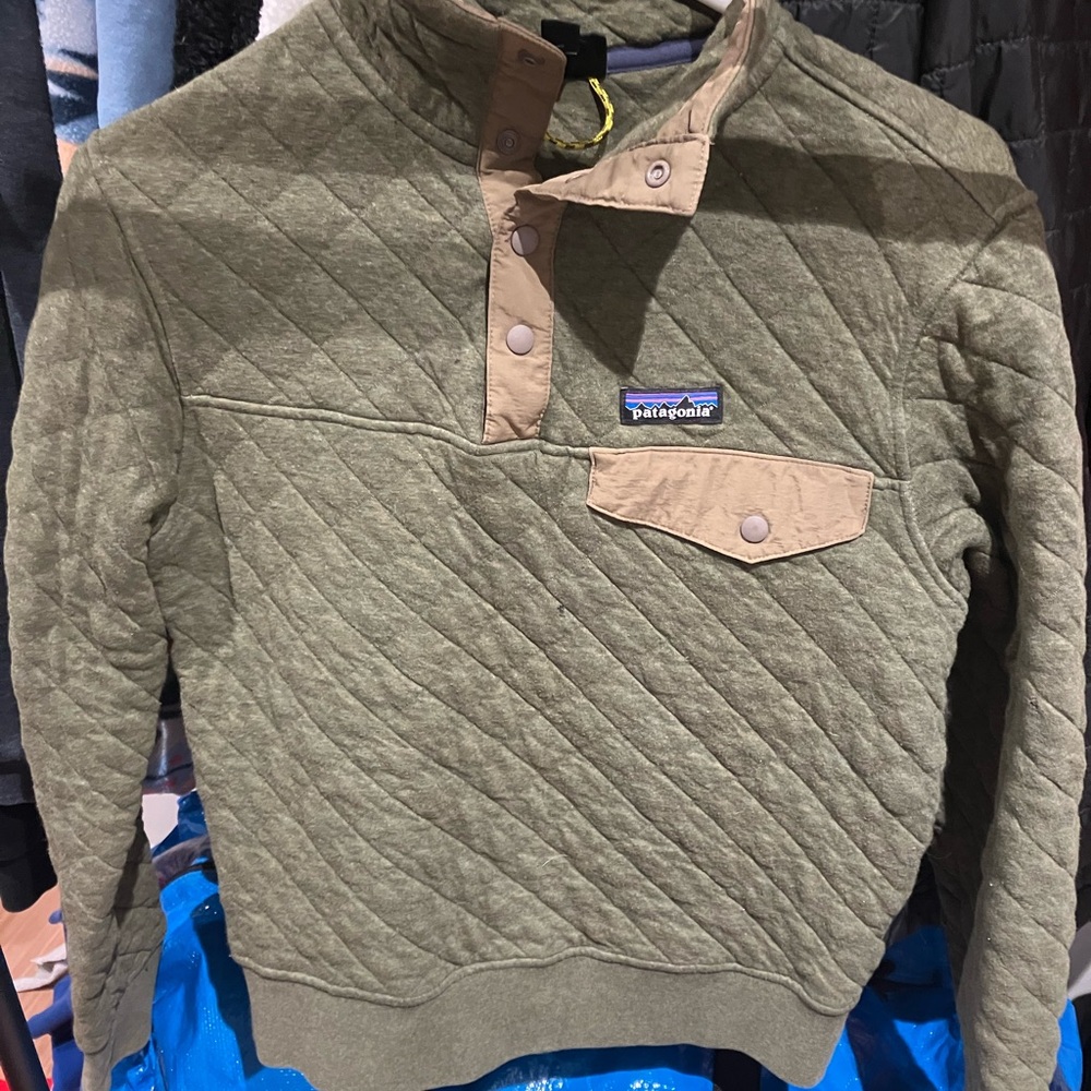 Patagonia Mens XXS Green Quilted Pullover Snap Buttons